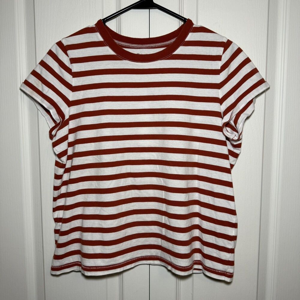 Madewell Classic Red White Striped Cotton T-Shirt Size Medium